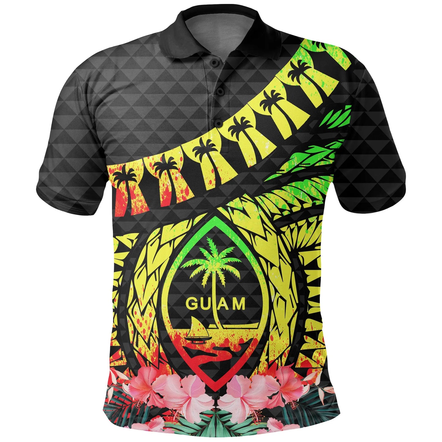 Guam Polo Shirt - Polynesian Pattern Reggae With Hibiscus