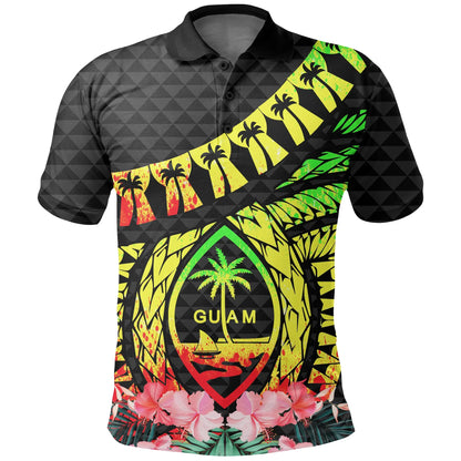 Guam Polo Shirt - Polynesian Pattern Reggae With Hibiscus