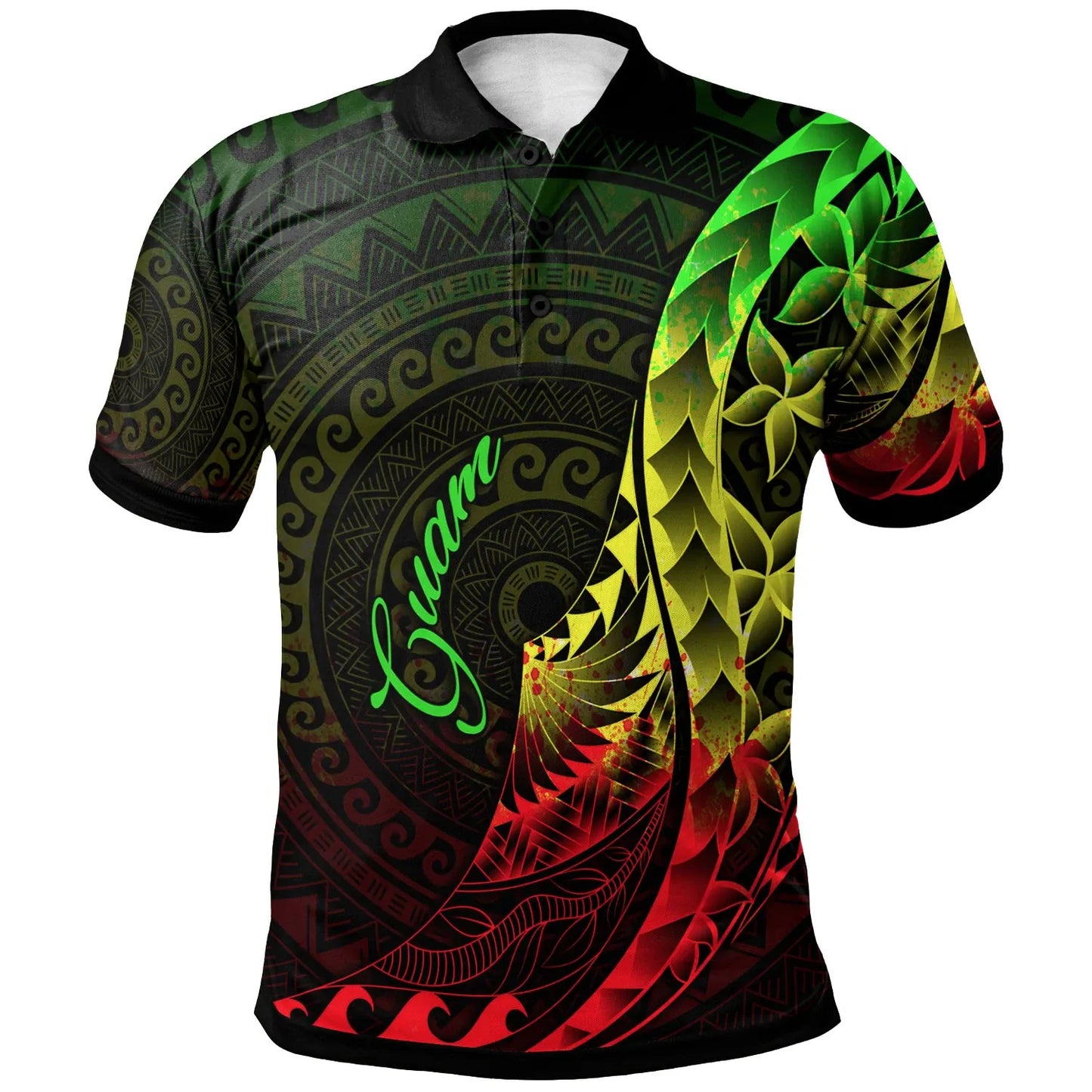 Guam Polo Shirt - Polynesian Pattern Style Reggae Color