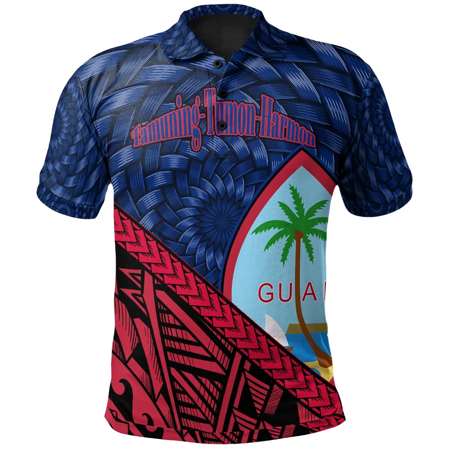 Guam Polo Shirt - Tamuning-Tumon-Harmon Tapa Patterns With Bamboo