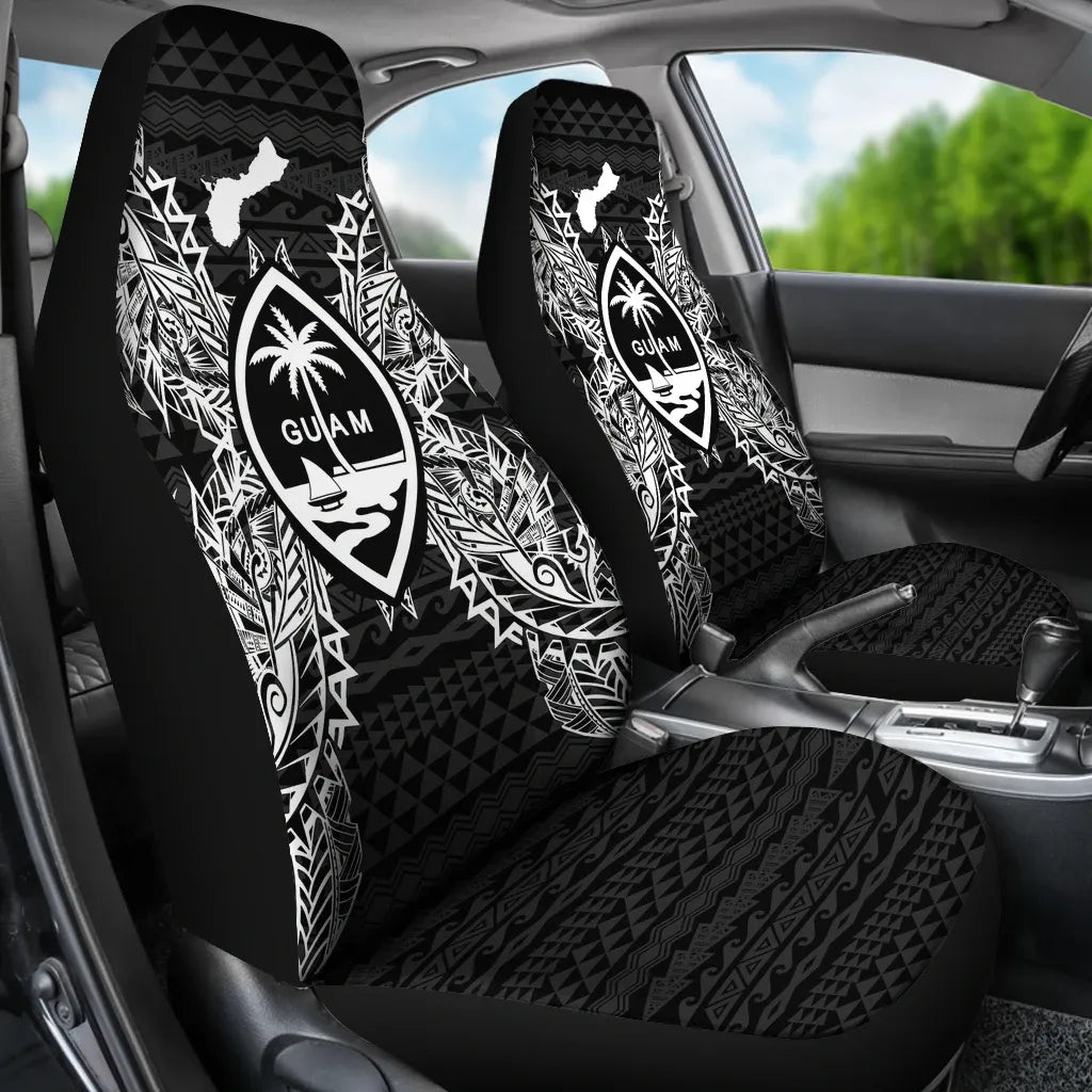 Guam Car Seat Cover - Guam Coat Of Arms Map Black