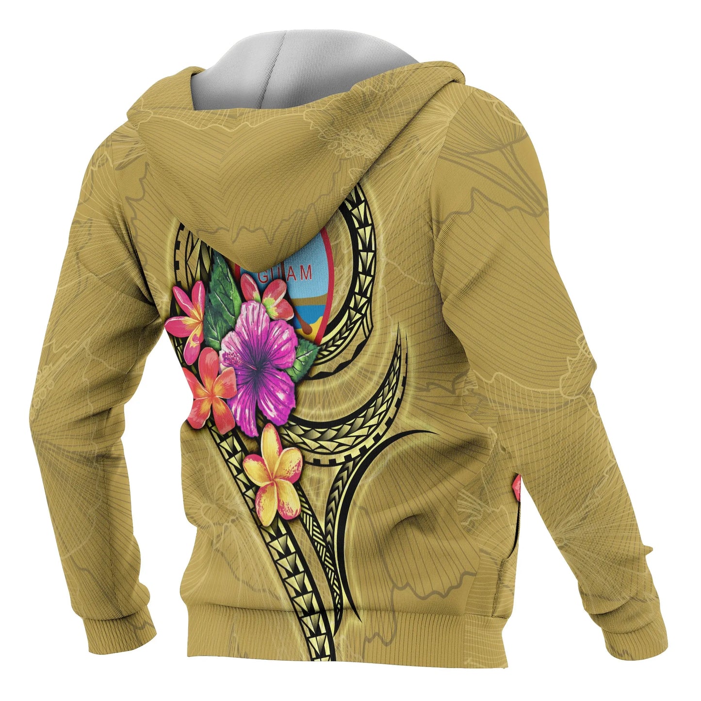 Guam Polynesian ll Over Hoodie - Floral With Seal Gold