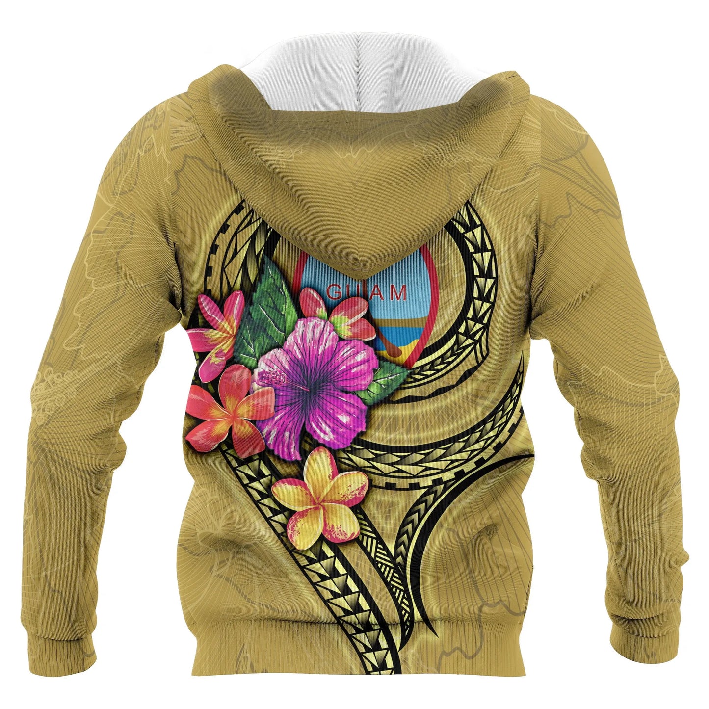 Guam Polynesian ll Over Hoodie - Floral With Seal Gold