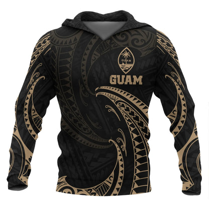 Guam Polynesian Hoodie - Gold Tribal Wave
