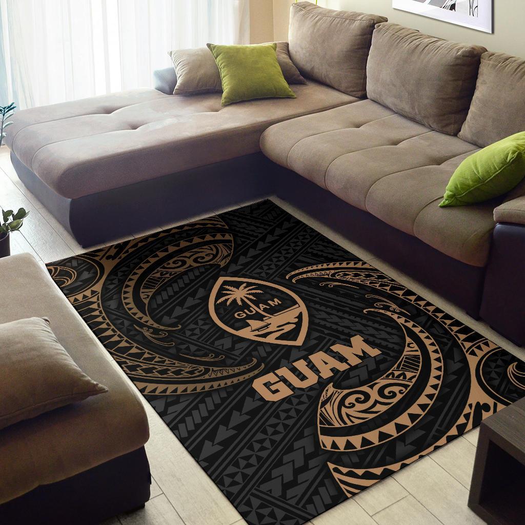 Guam Polynesian Area Rug - Gold Tribal Wave