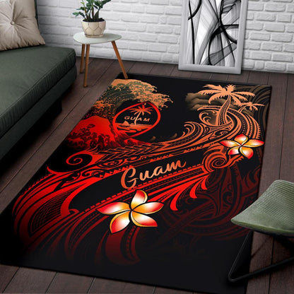 Guam Polynesian Area Rug - Plumeria Flowers And Waves