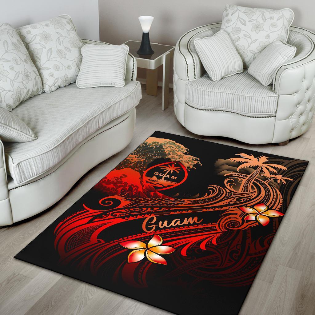 Guam Polynesian Area Rug - Plumeria Flowers And Waves