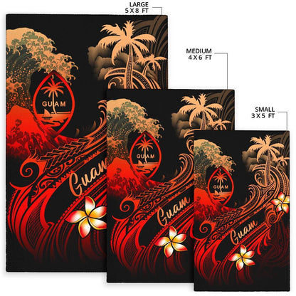 Guam Polynesian Area Rug - Plumeria Flowers And Waves
