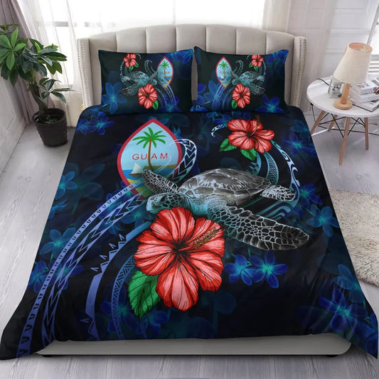 Guam Polynesian Bedding Set - Blue Turtle Hibiscus