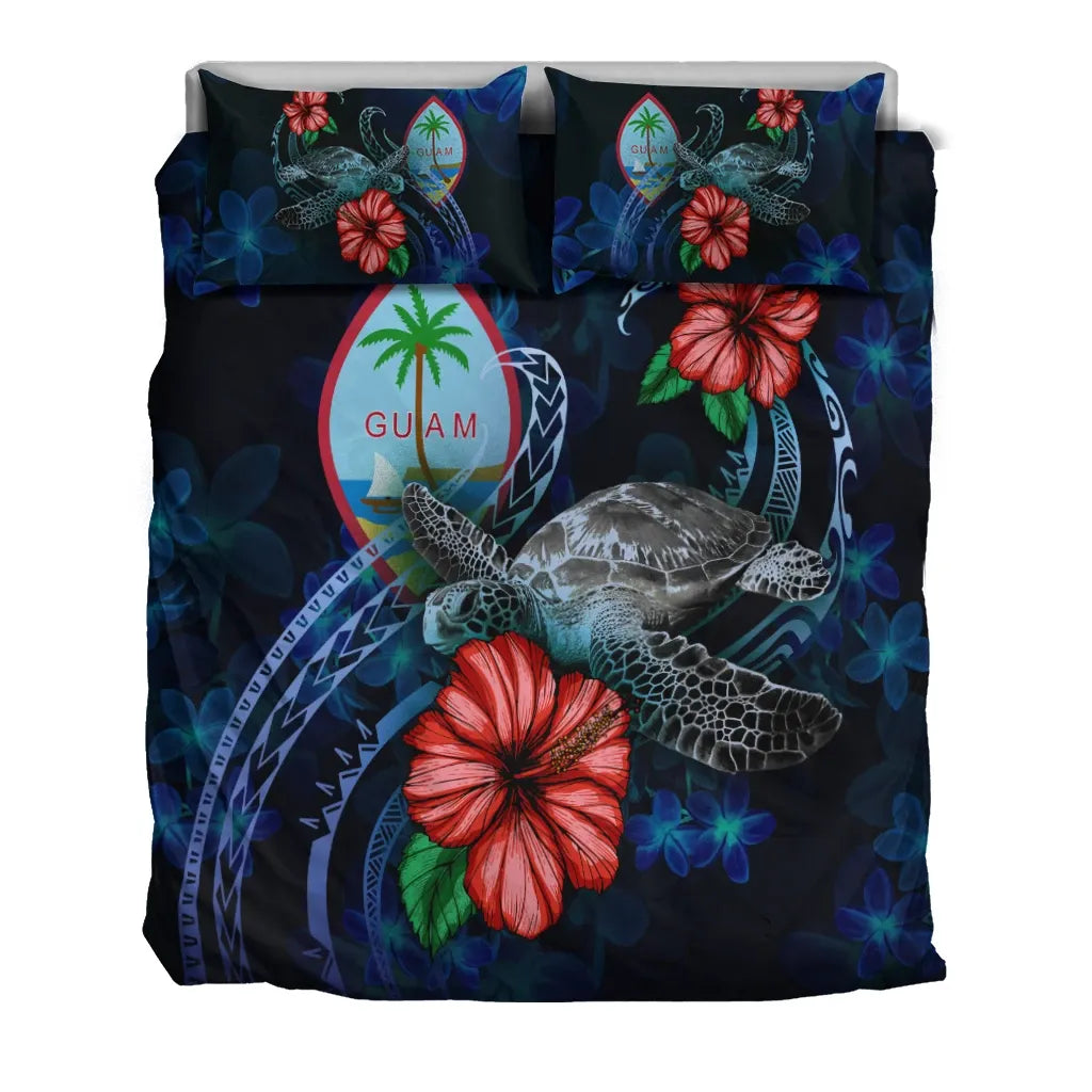 Guam Polynesian Bedding Set - Blue Turtle Hibiscus