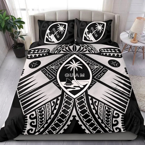 Guam Polynesian Bedding Set - Guam White Seal With Polynesian Tattoo Ver 01