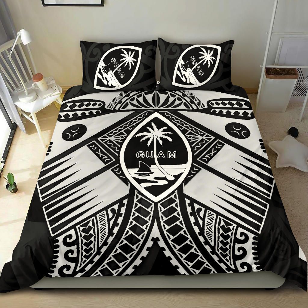 Guam Polynesian Bedding Set - Guam White Seal With Polynesian Tattoo Ver 01