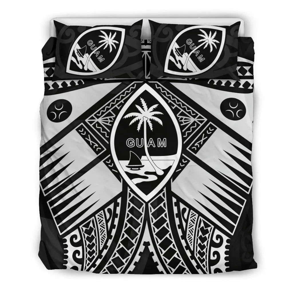 Guam Polynesian Bedding Set - Guam White Seal With Polynesian Tattoo Ver 01