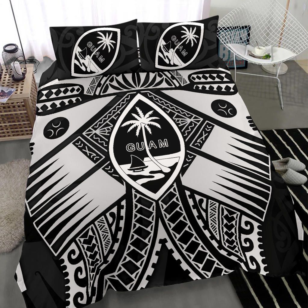 Guam Polynesian Bedding Set - Guam White Seal With Polynesian Tattoo Ver 01