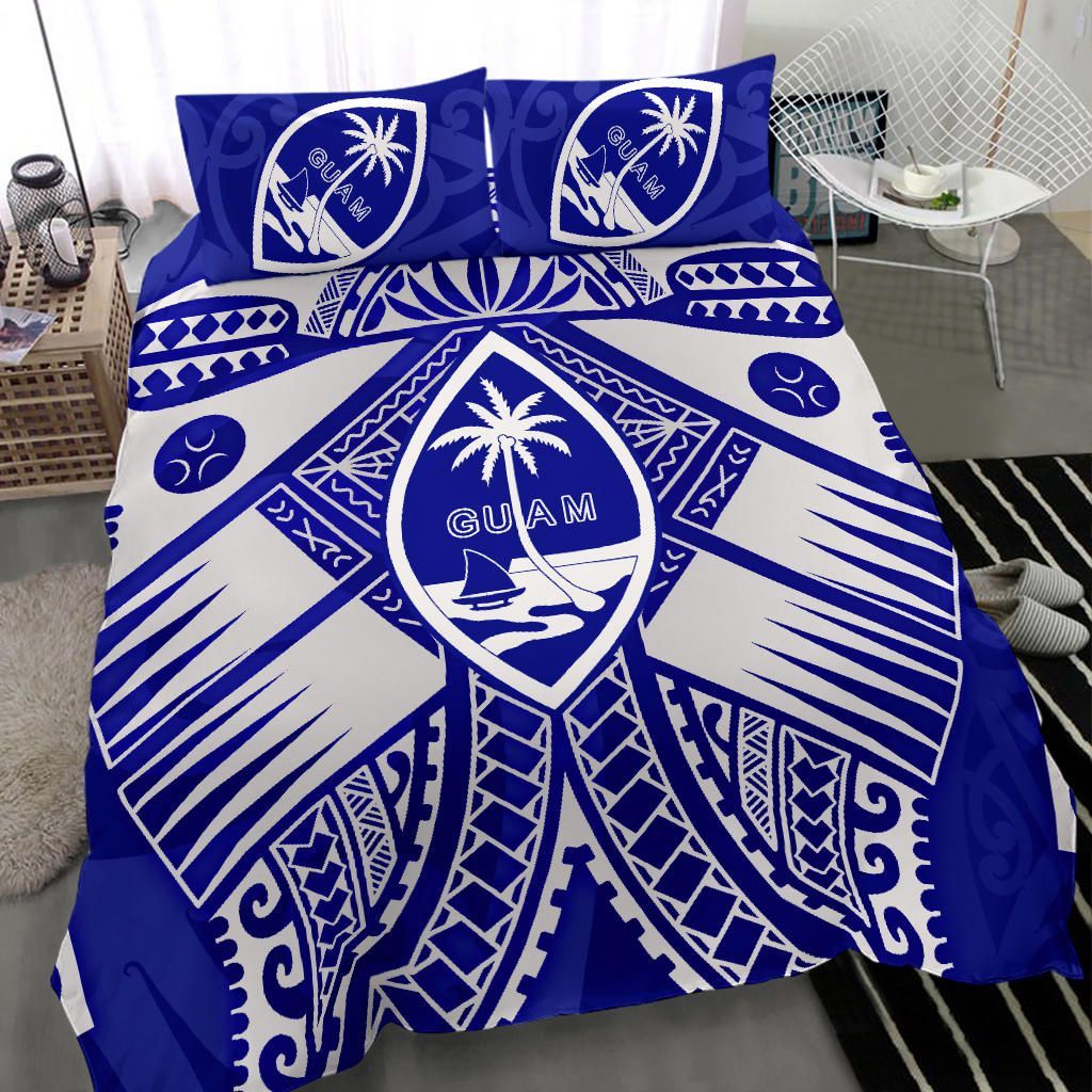 Guam Polynesian Bedding Set - Guam White Seal With Polynesian Tattoo Ver 02