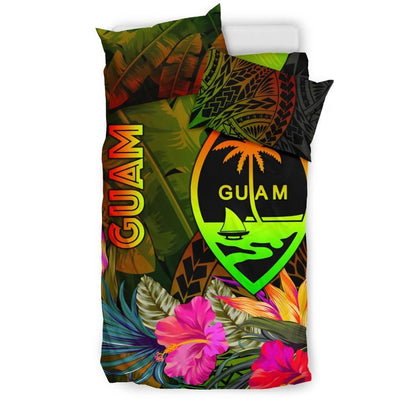 Guam Polynesian Bedding Set - Hibiscus And Banana Leaves