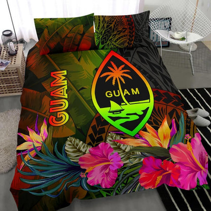 Guam Polynesian Bedding Set - Hibiscus And Banana Leaves