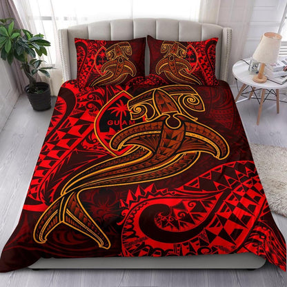 Guam Polynesian Bedding Set - Red Shark Polynesian Tattoo