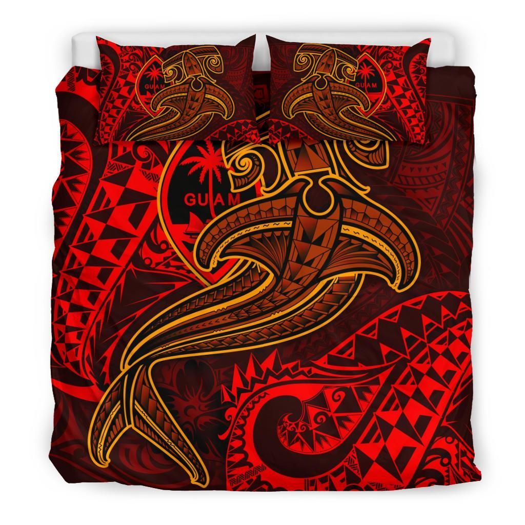 Guam Polynesian Bedding Set - Red Shark Polynesian Tattoo