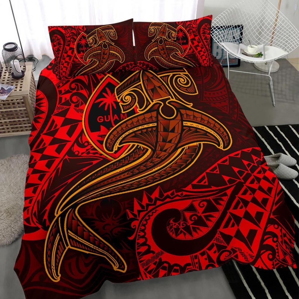 Guam Polynesian Bedding Set - Red Shark Polynesian Tattoo