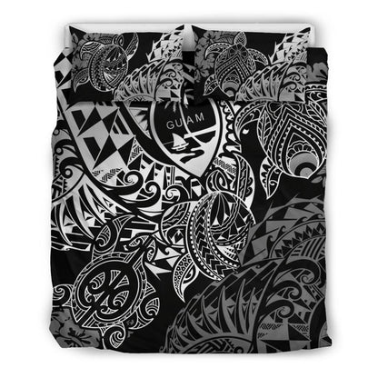 Polynesian Duvet Cover - Guam Bedding Set - White Turtle Flowing