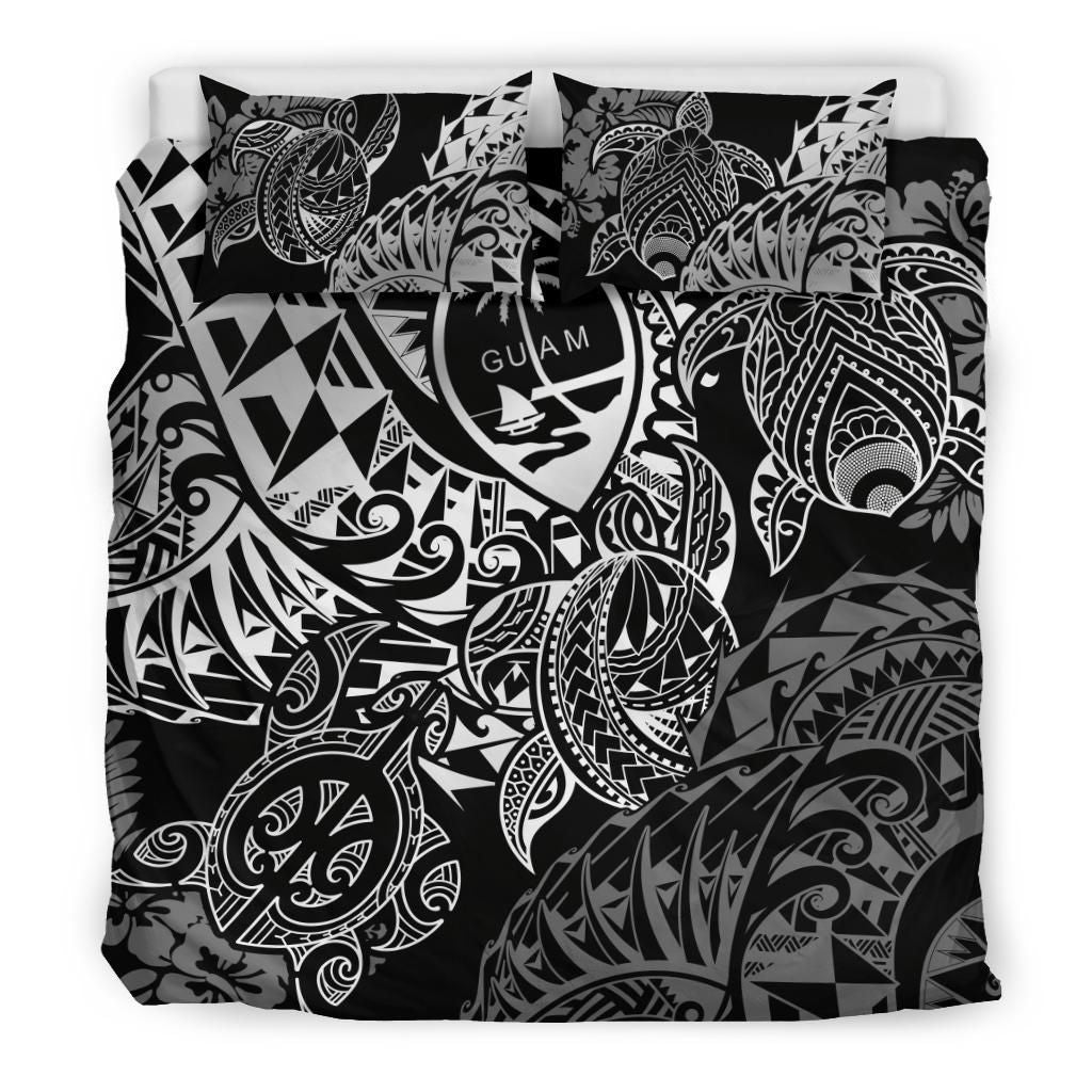 Polynesian Duvet Cover - Guam Bedding Set - White Turtle Flowing