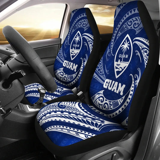 Guam Polynesian Car Seat Covers - Blue Tribal Wave
