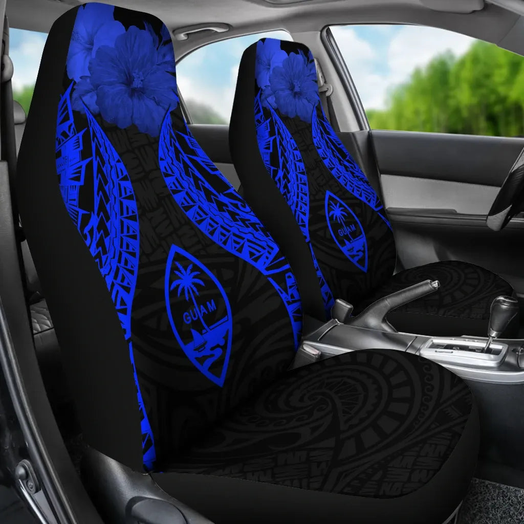Guam Polynesian Car Seat Covers Pride Seal And Hibiscus Blue