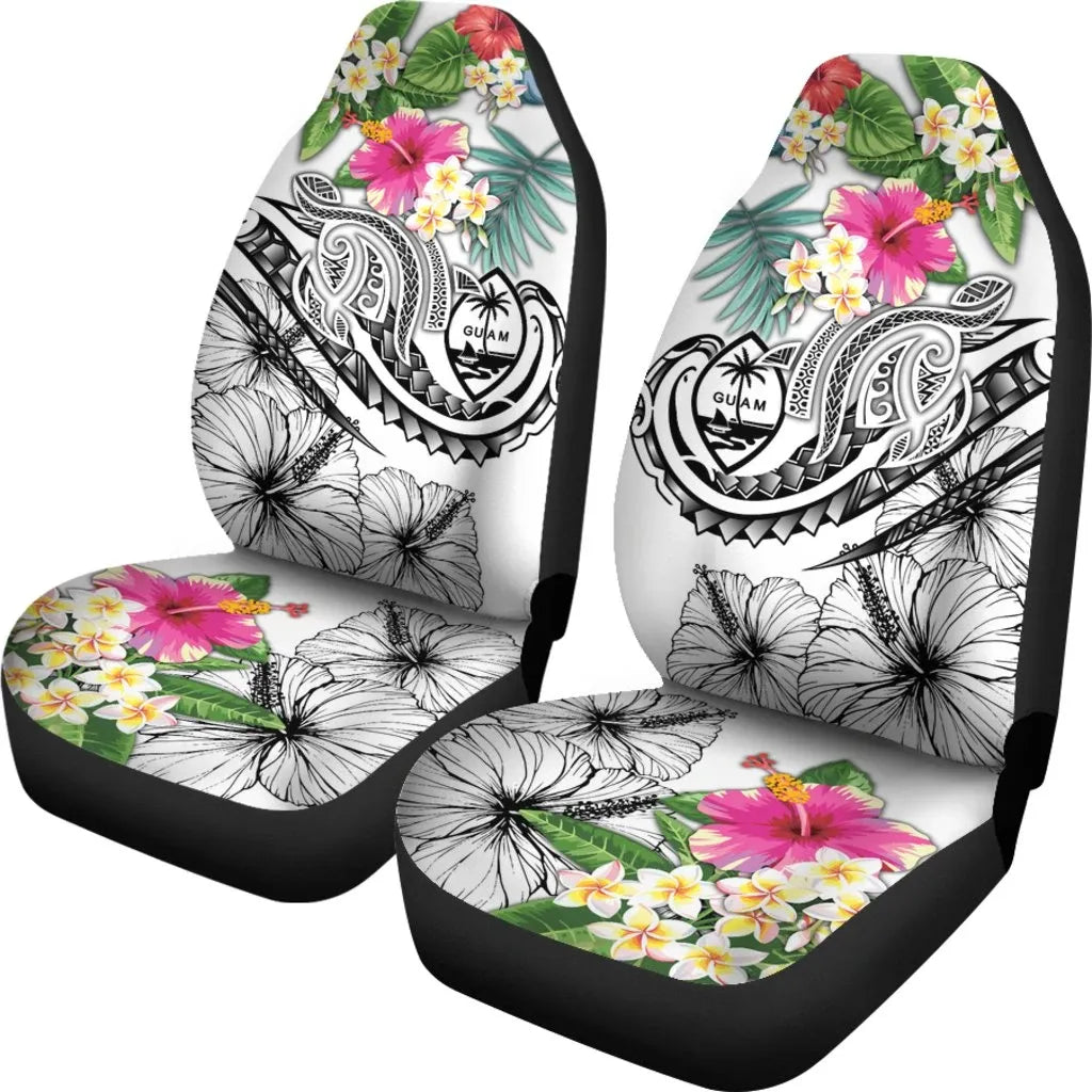 Guam Polynesian Car Seat Covers - Summer Plumeria (White)