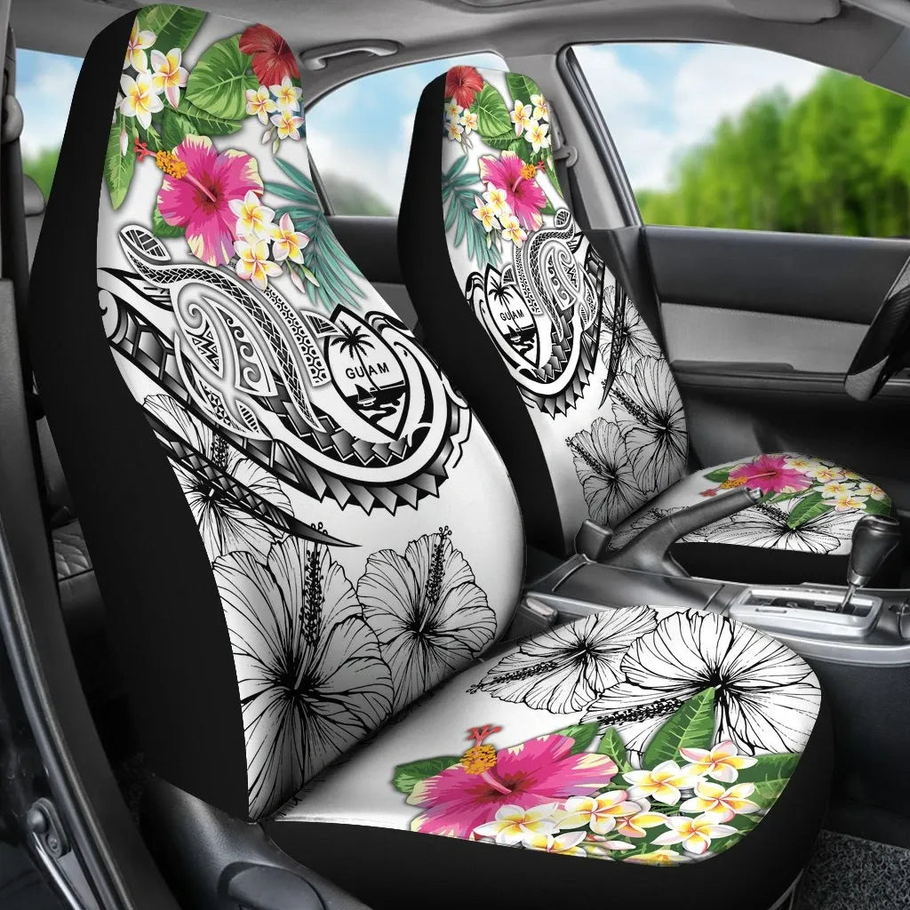 Guam Polynesian Car Seat Covers - Summer Plumeria (White)