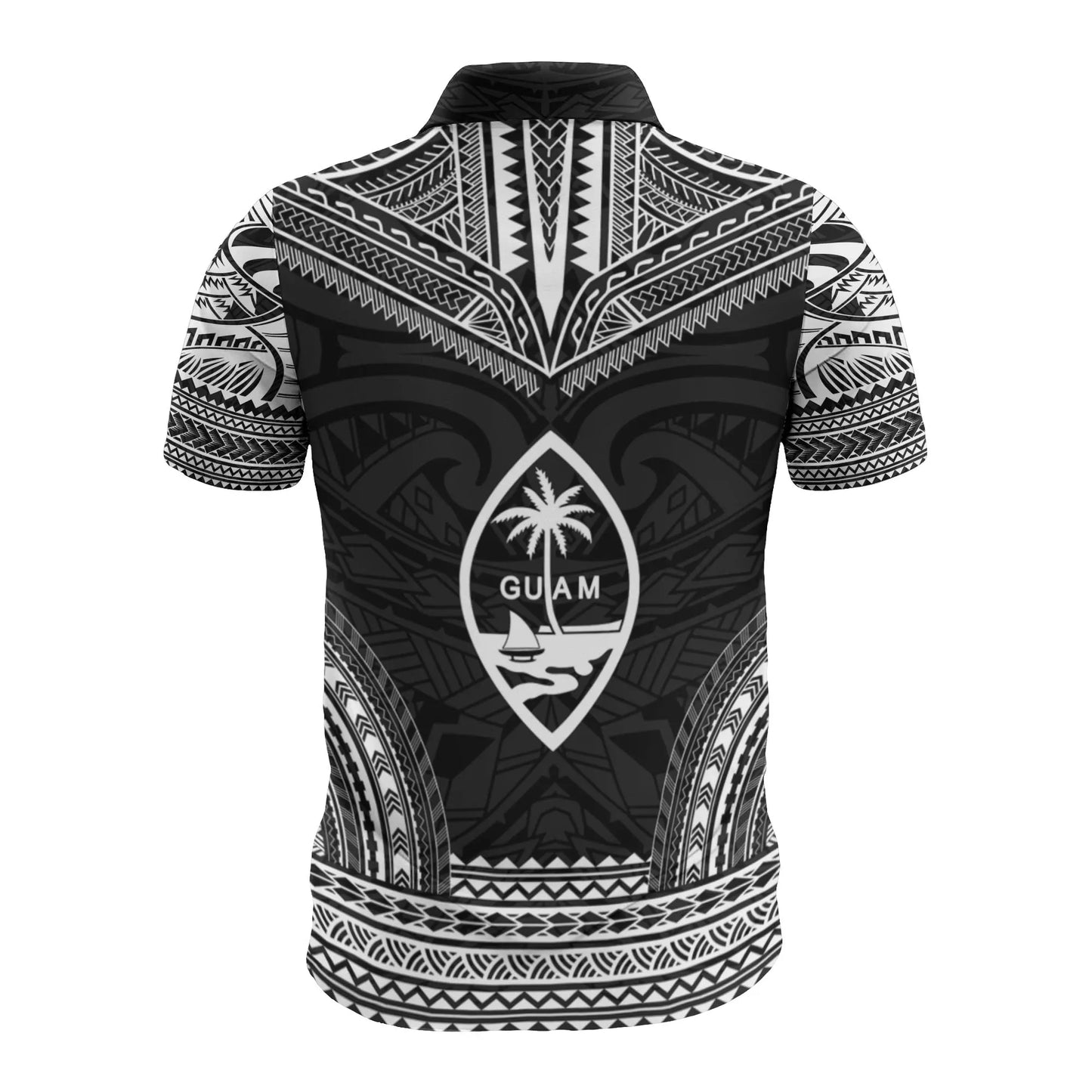 Guam Custom Personalised Polo Shirt - Guam Coat Of Arms Polynesian Chief Tattoo Black Version