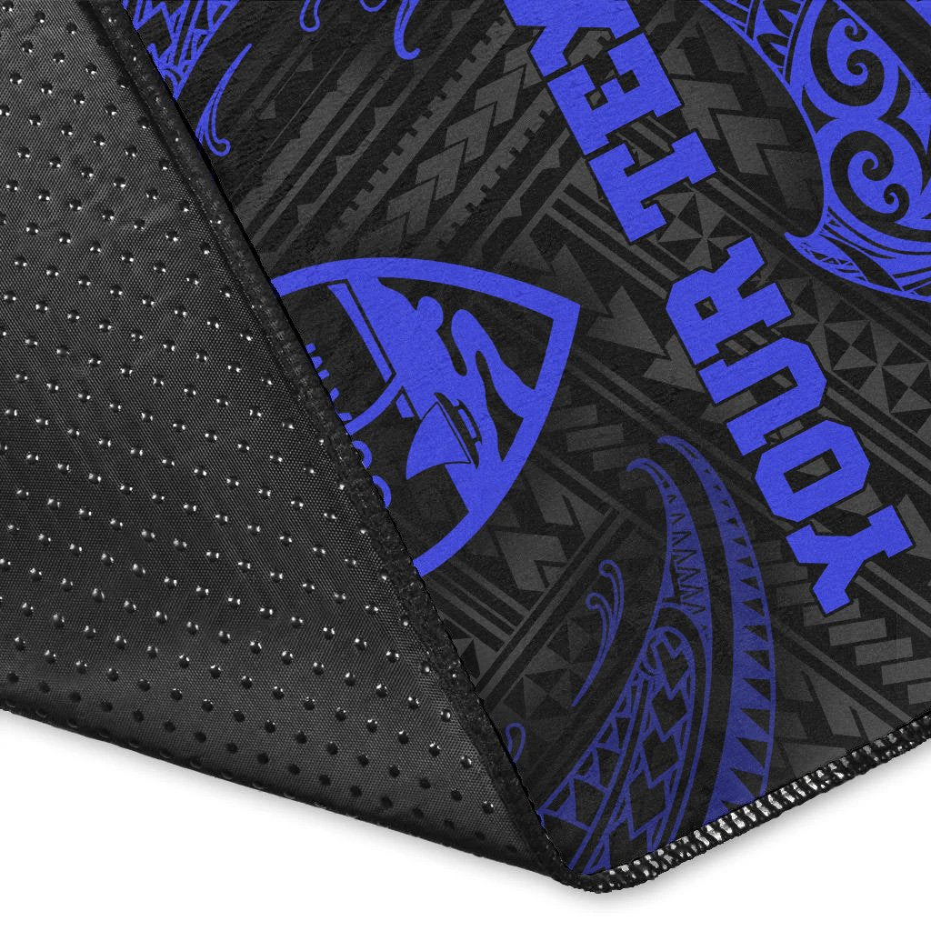 Guam Polynesian Custom Personalised Area Rug - Blue Tribal Wave