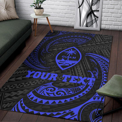Guam Polynesian Custom Personalised Area Rug - Blue Tribal Wave