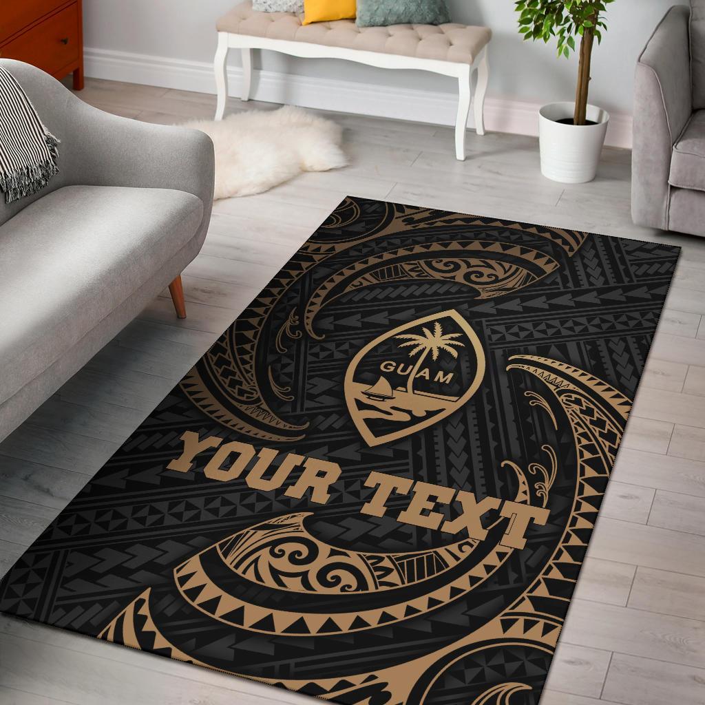 Guam Polynesian Custom Personalised Area Rug - Gold Tribal Wave