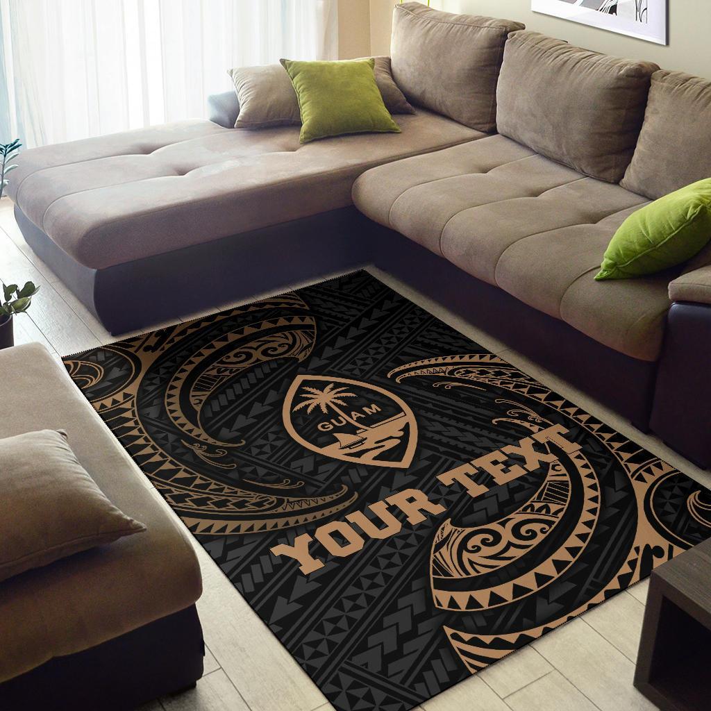 Guam Polynesian Custom Personalised Area Rug - Gold Tribal Wave