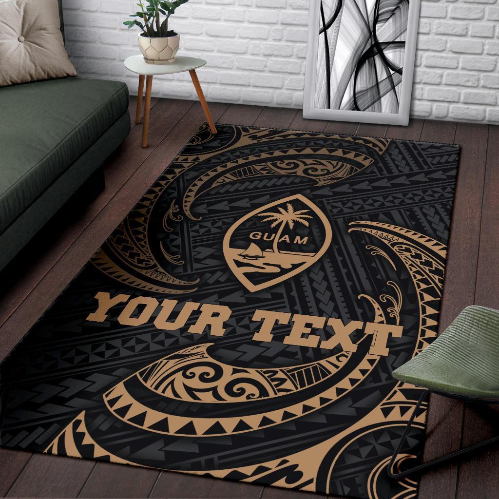 Guam Polynesian Custom Personalised Area Rug - Gold Tribal Wave