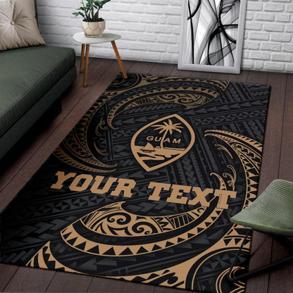 Guam Polynesian Custom Personalised Area Rug - Gold Tribal Wave