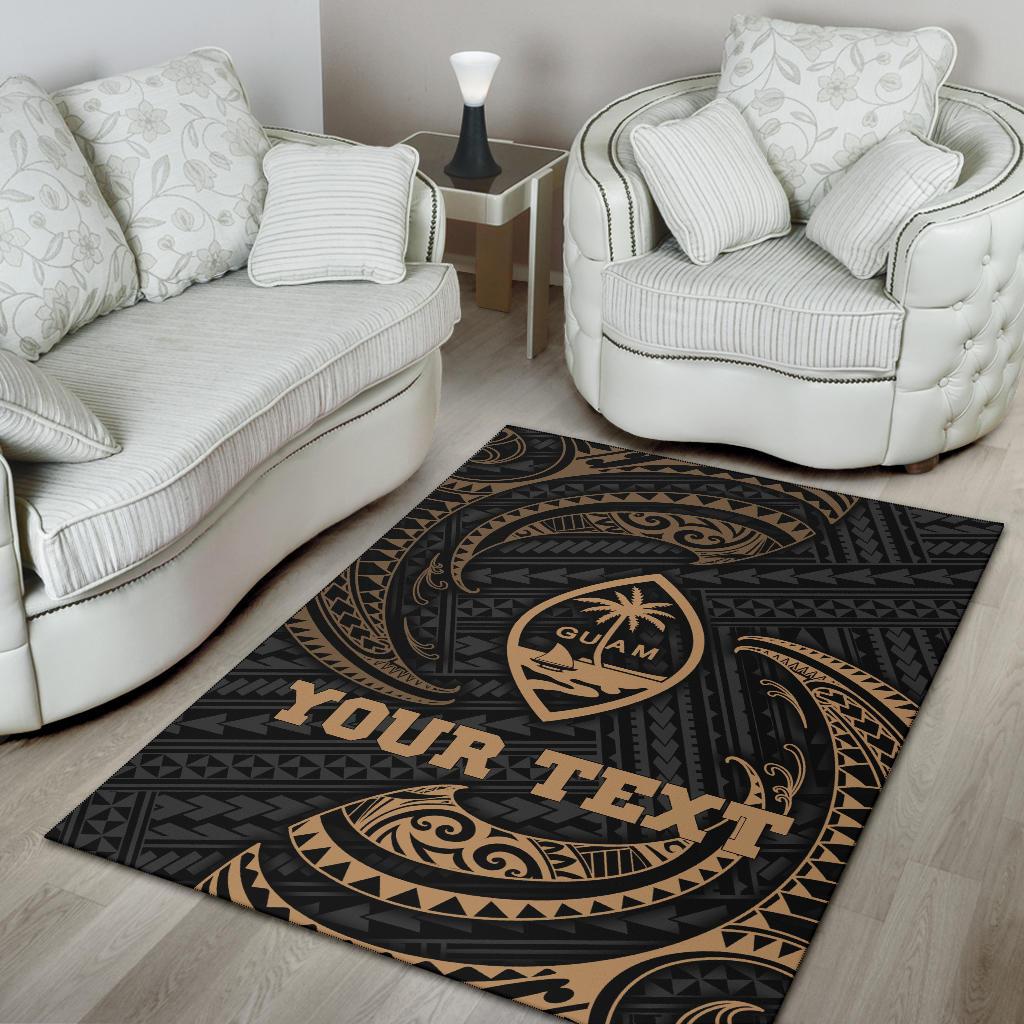 Guam Polynesian Custom Personalised Area Rug - Gold Tribal Wave
