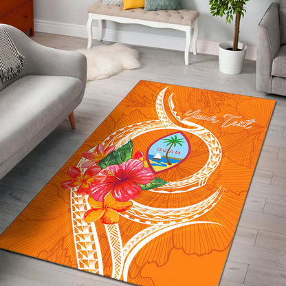 Guam Polynesian Custom Personalised Area Rug - Orange Floral With Seal