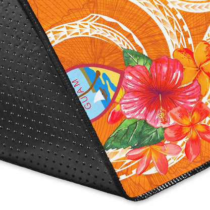 Guam Polynesian Custom Personalised Area Rug - Orange Floral With Seal