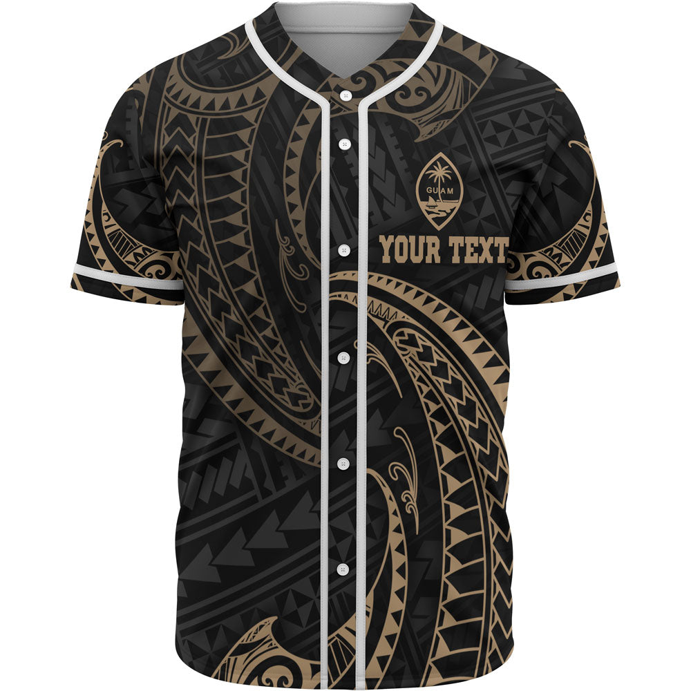 Guam Polynesian Custom Personalised Baseball Shirt - Gold Tribal Wave