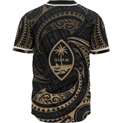 Guam Polynesian Custom Personalised Baseball Shirt - Gold Tribal Wave