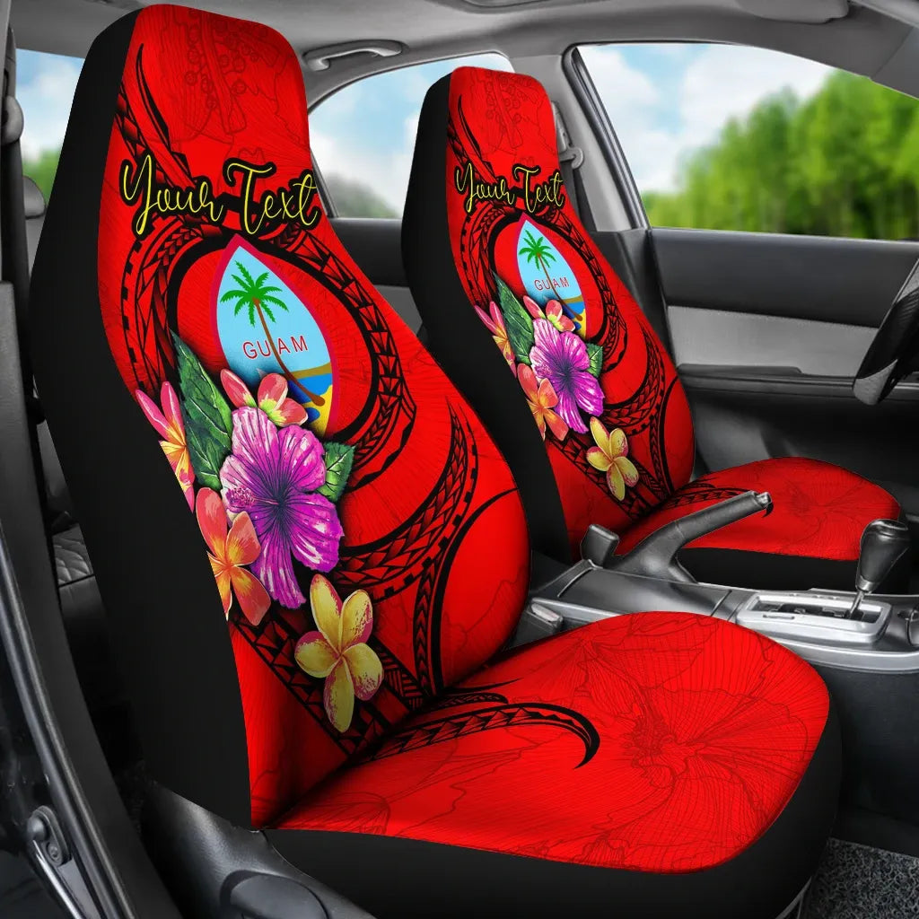 Guam Polynesian Custom Personalised Car Seat Covers - Floral With Seal Red