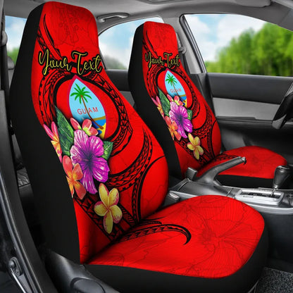 Guam Polynesian Custom Personalised Car Seat Covers - Floral With Seal Red