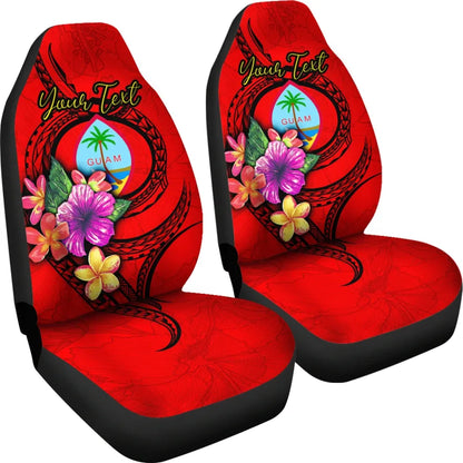 Guam Polynesian Custom Personalised Car Seat Covers - Floral With Seal Red