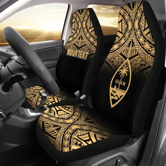 Guam Custom Personalised Car Seat Covers - Guam Coat Of Arms Polynesian Tattoo Fog Gold