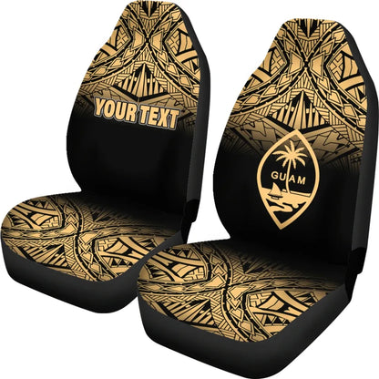 Guam Custom Personalised Car Seat Covers - Guam Coat Of Arms Polynesian Tattoo Fog Gold