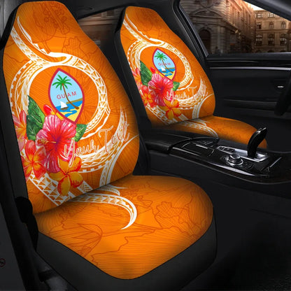 Guam Polynesian Custom Personalised Car Seat Covers - Orange Floral With Seal