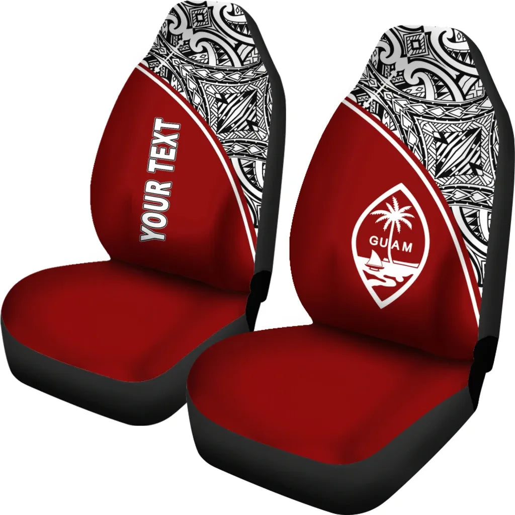 Guam Custom Personalised Car Seat Covers - Guam Coat Of Arms Polynesian Red Curve