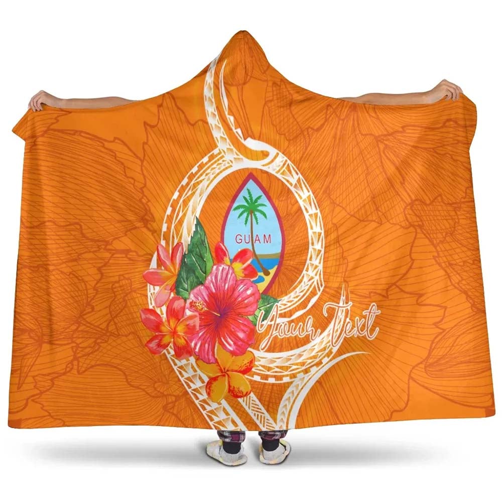 Guam Polynesian Custom Personalised Hooded Blanket - Orange Floral With Seal